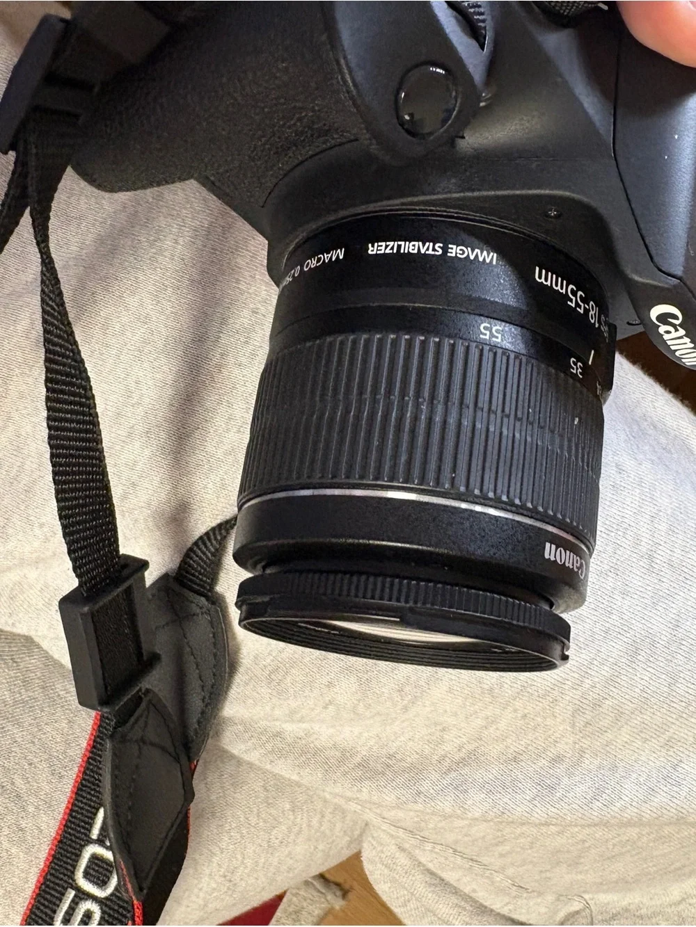 Canon DSLR Camera with Black Body and Black 18-55mm Lens